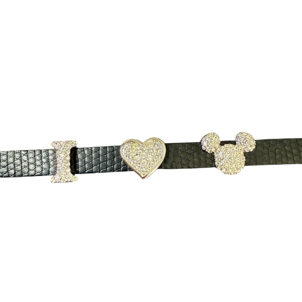SWAROVSKI Disney “I [heart] Mickey” Black Leather Bracelet with Crystal Charms